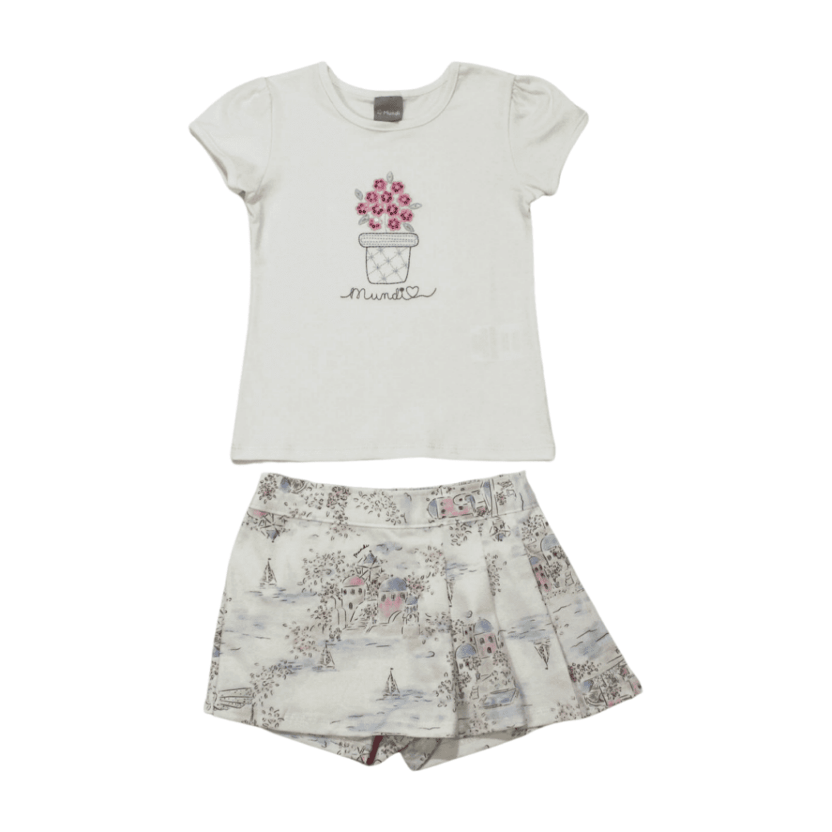 Conjunto Blusa e Shorts Saia Estampado Corações  26257 – Brandili Mundi