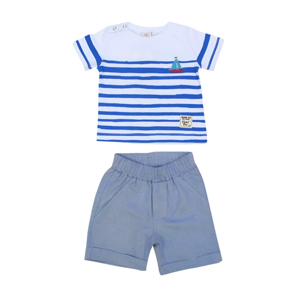 Conjunto Camiseta com Listras e Bermuda 6099 – Pokotinha