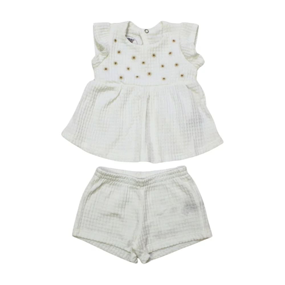 Conjunto Feminino Blusa Bordada e Shorts Jacquard 39443 – Alakazoo