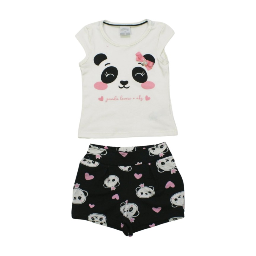 Conjunto Feminino Blusa e Shorts Estampado Pandas 37606 – Alakazoo