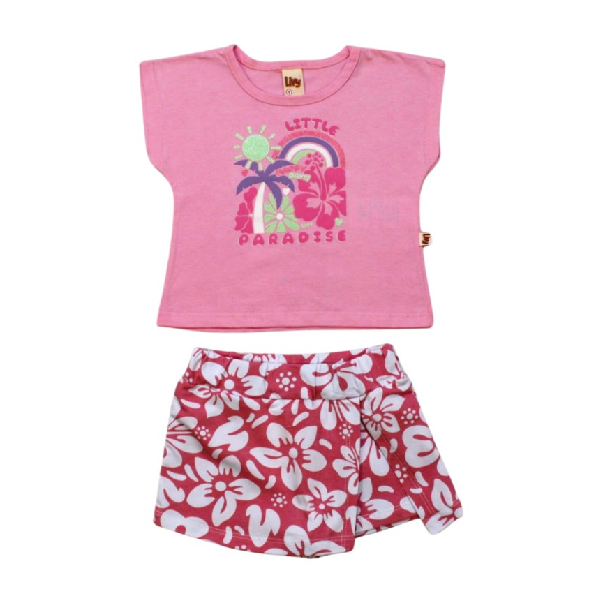 Conjunto Feminino Blusa e Shorts Saia Estampado Flores 8667 – Livy