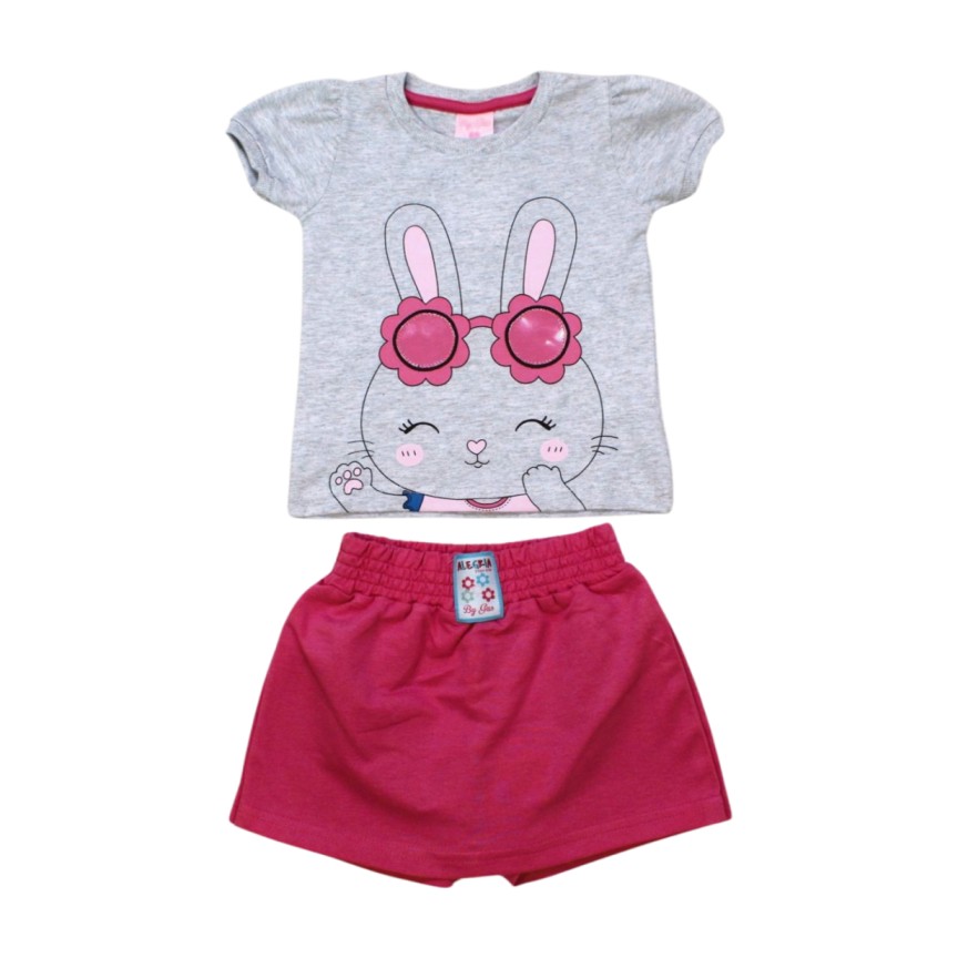 Conjunto Feminino Blusa Estampa Coelha e Shorts Saia 6764 – By Gus