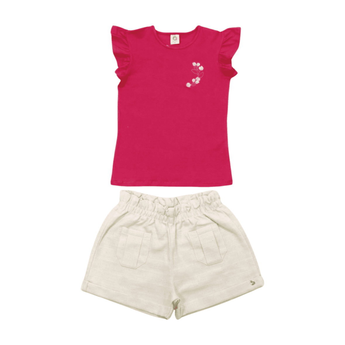Conjunto Feminino Blusa Flores Bordada e Shorts Tecido 72131 – Alenice