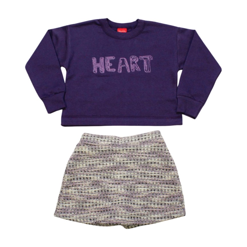 Conjunto Longo Feminino Blusão Moletom e Shorts Saia Tweed 60958 – Kely Kety