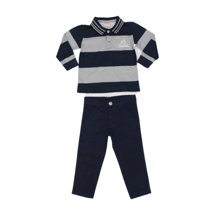 Conjunto Longo Polo Listrada e Calça Sarja 14677 – Milon