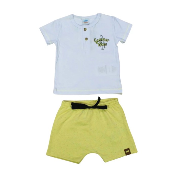 Conjunto Masculino Camiseta com Botão Bermuda Moletinho Linho 40642 – Marlan