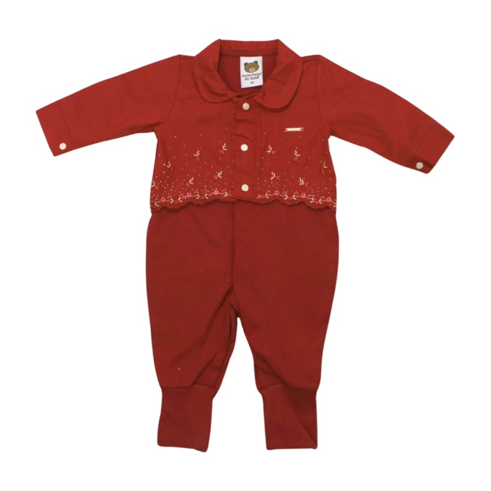 Macacão Malha Longo Feminino Floral Bordado 112728 – Aconchego do Bebê