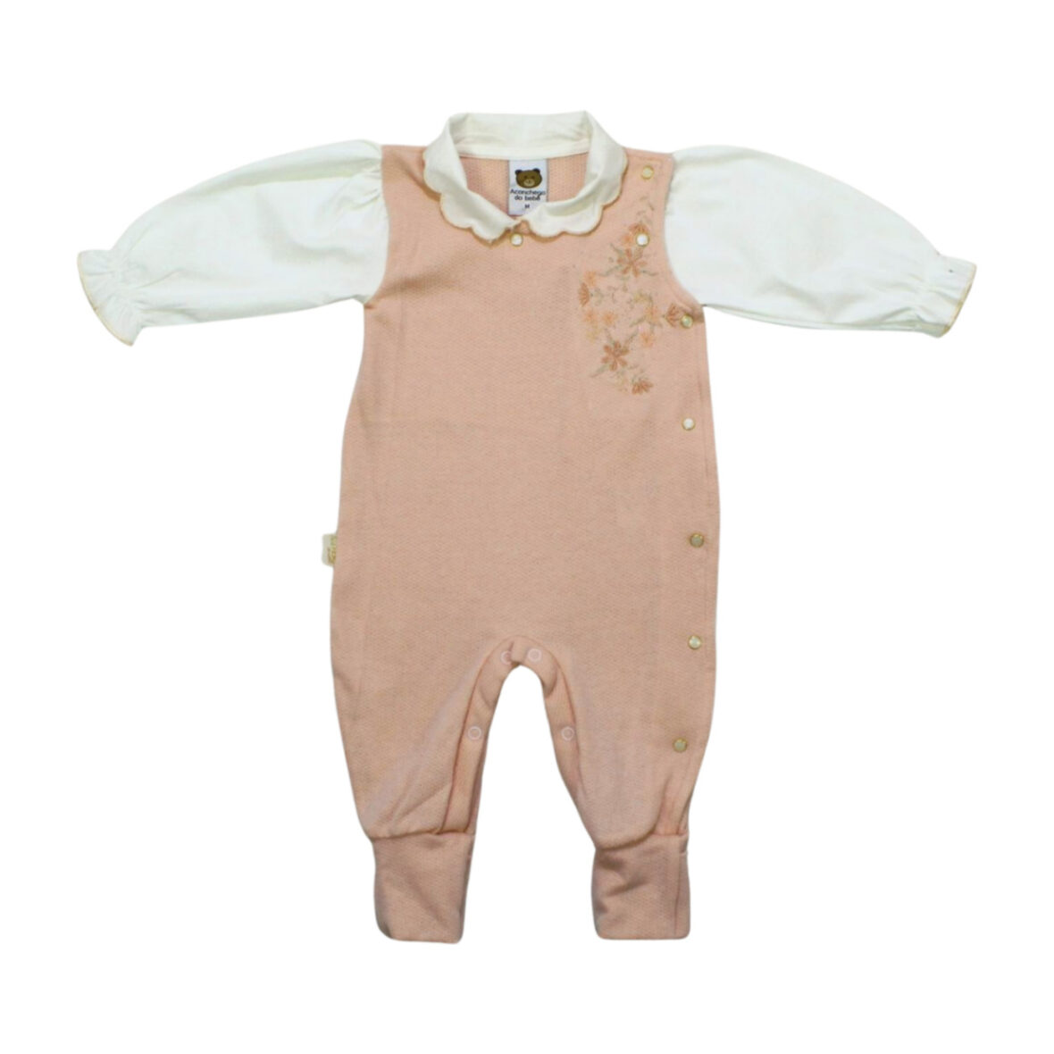 Macacão Malha Longo Feminino Floral Bordado com Strass 112732 – Aconchego do Bebê