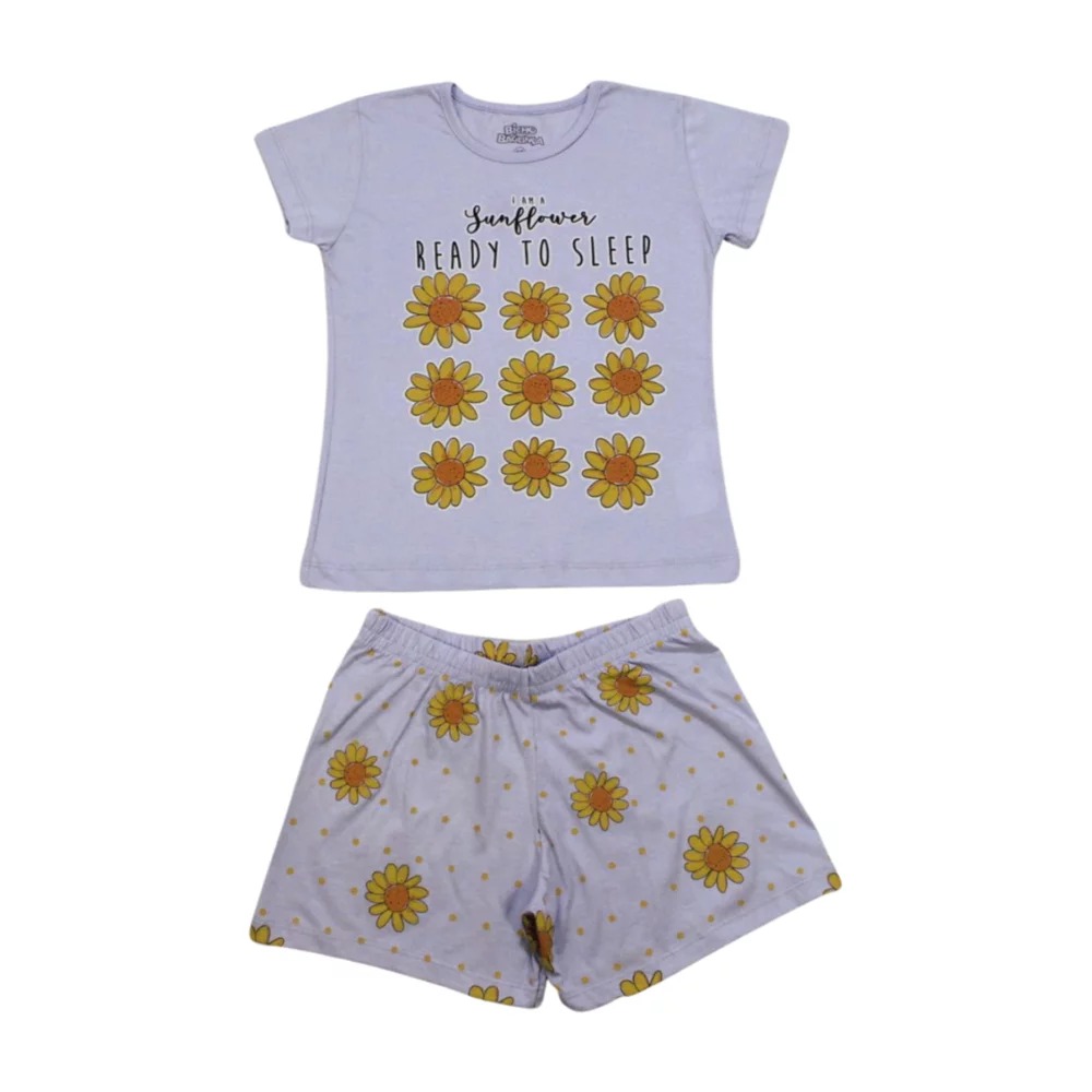 Pijama Curto Feminino Estampa Flores Brilha no Escuro 9215 – Bicho Bagunça