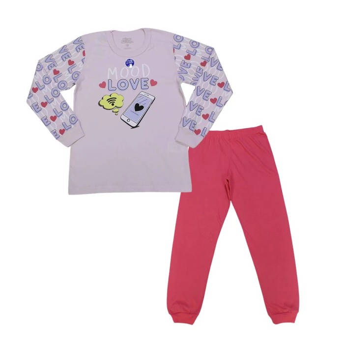 Pijama Longo Feminino Estampa Love Brilha no Escuro 9184 – Bicho Bagunça