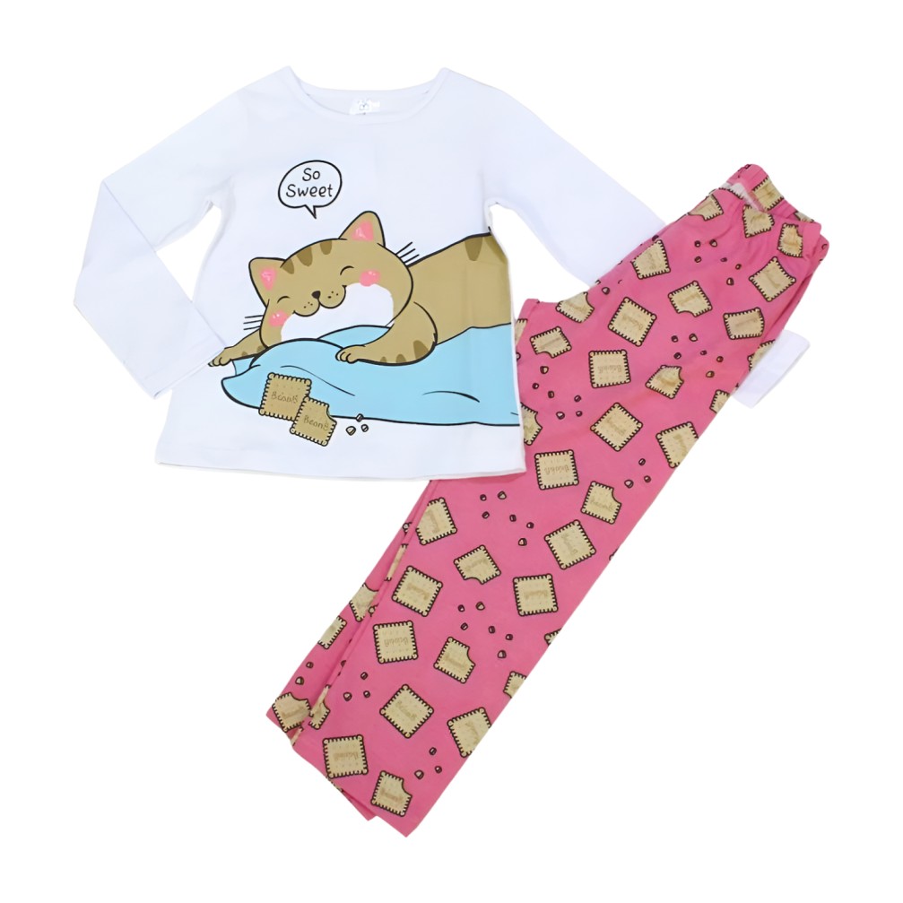 Pijama Longo Feminino Estampado Gatinho 6173 – By Gus