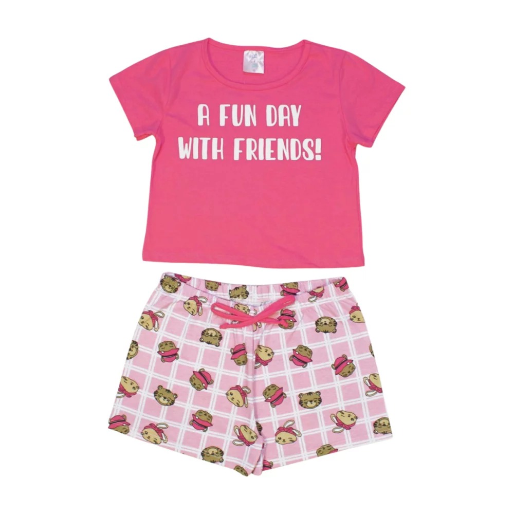 Pijama Malha Curto Feminino Blusa Cropped With e Shorts 6249 – BconB