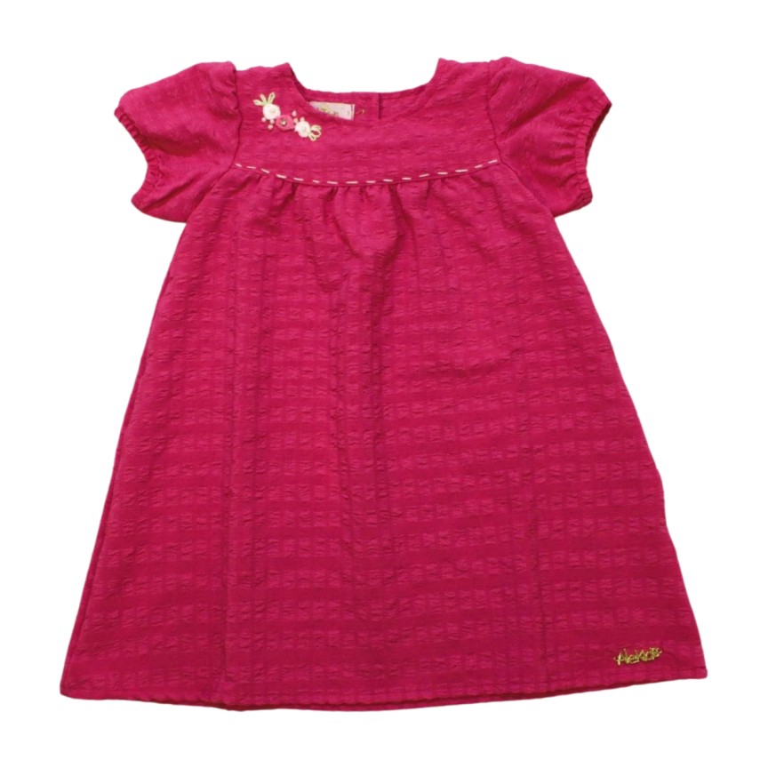 Vestido Manga Curta Trabalhado Bordado Flores 21704 – Alekids