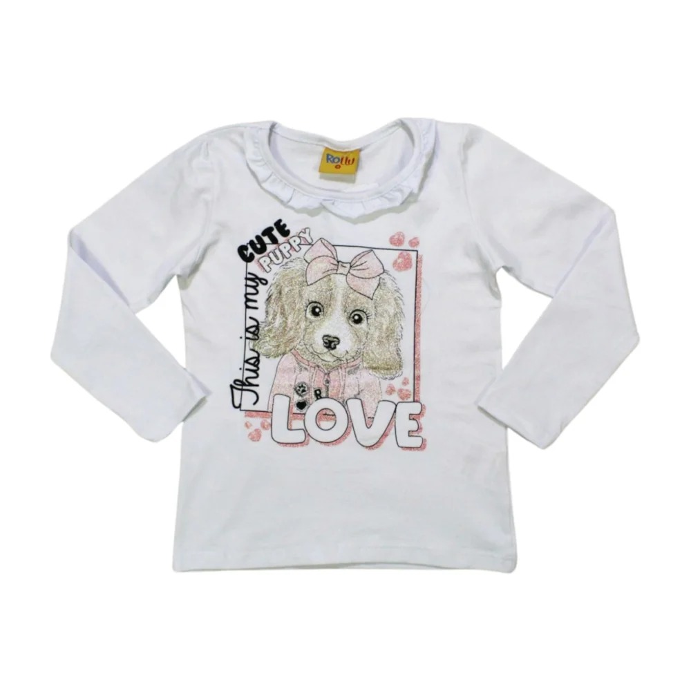Blusa Manga Longa Estampa Love com Glitter  20134 – Rollu