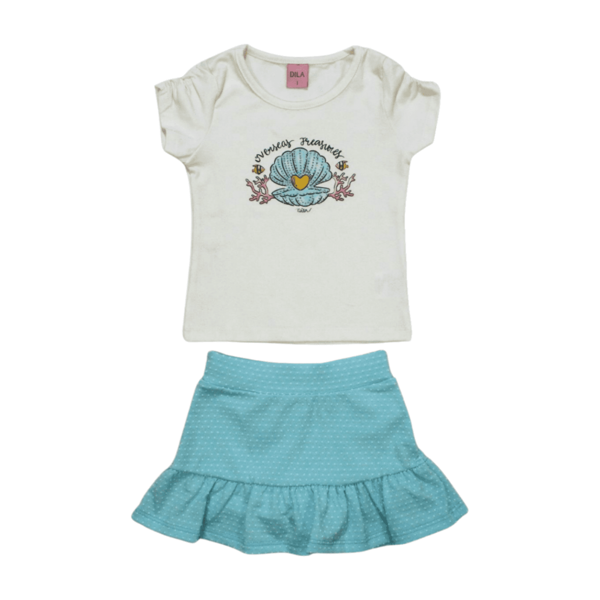 Conjunto Feminino Blusa Estampa Ostras e Saia Jacquard 04078 – Dila