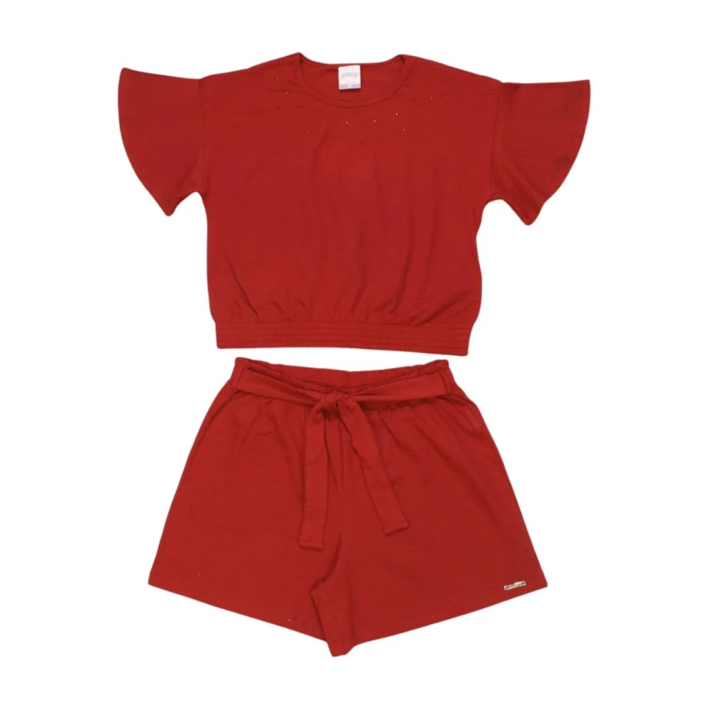 Conjunto Feminino Blusa com Strass e Shorts 46817 – Alakazoo