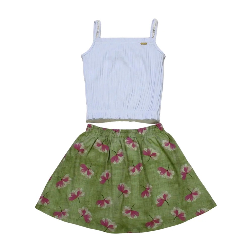 Conjunto Feminino Blusa e Saia Estampada Flores 27904 – Angerô