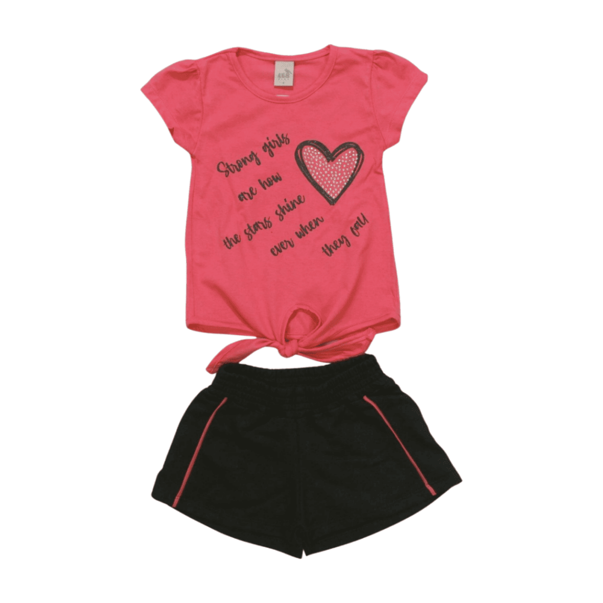 Conjunto Feminino Blusa Estampa Coração com Strass e Shorts Moletinho 24615 – Leb