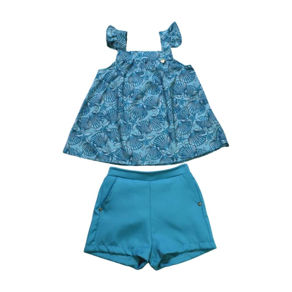 Conjunto Feminino Tecido Blusa Estampa Ostras e Shorts 7391 – Pokotinha