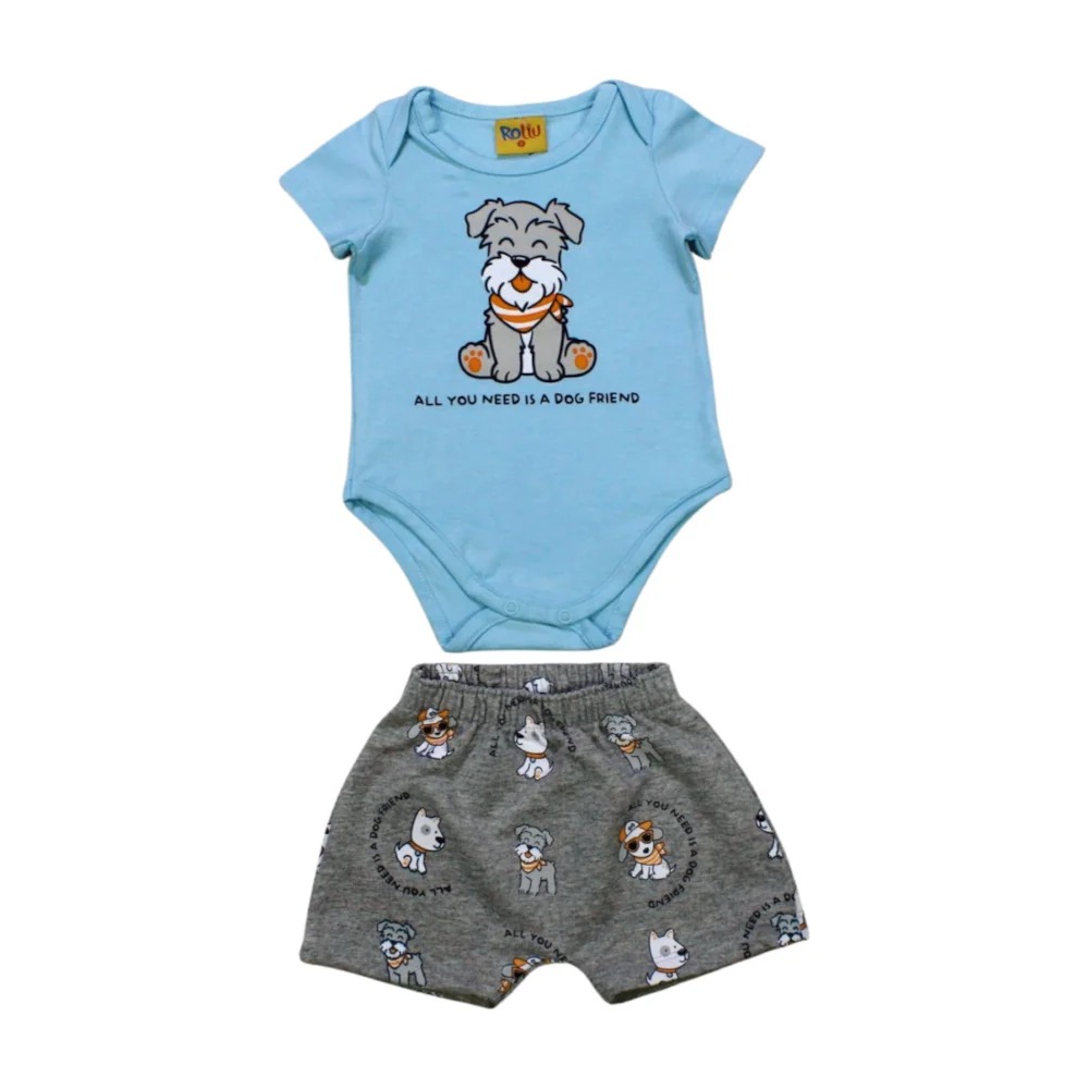 Conjunto Masculino Body Estampado Dogs e Bermuda Moletinho Saruel 21221 – Rollu