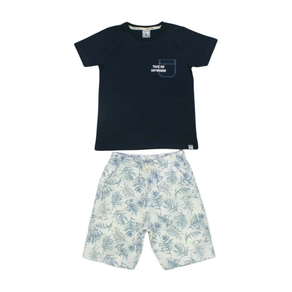 Conjunto Masculino Camiseta e Bermuda Moletinho Estampada Folhas 11564 – Tiny Joy