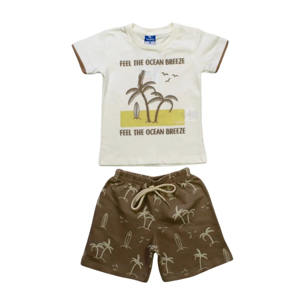 Conjunto Masculino Camiseta Estampa Coqueiros e Bermuda Moletinho 17597 – Teddy