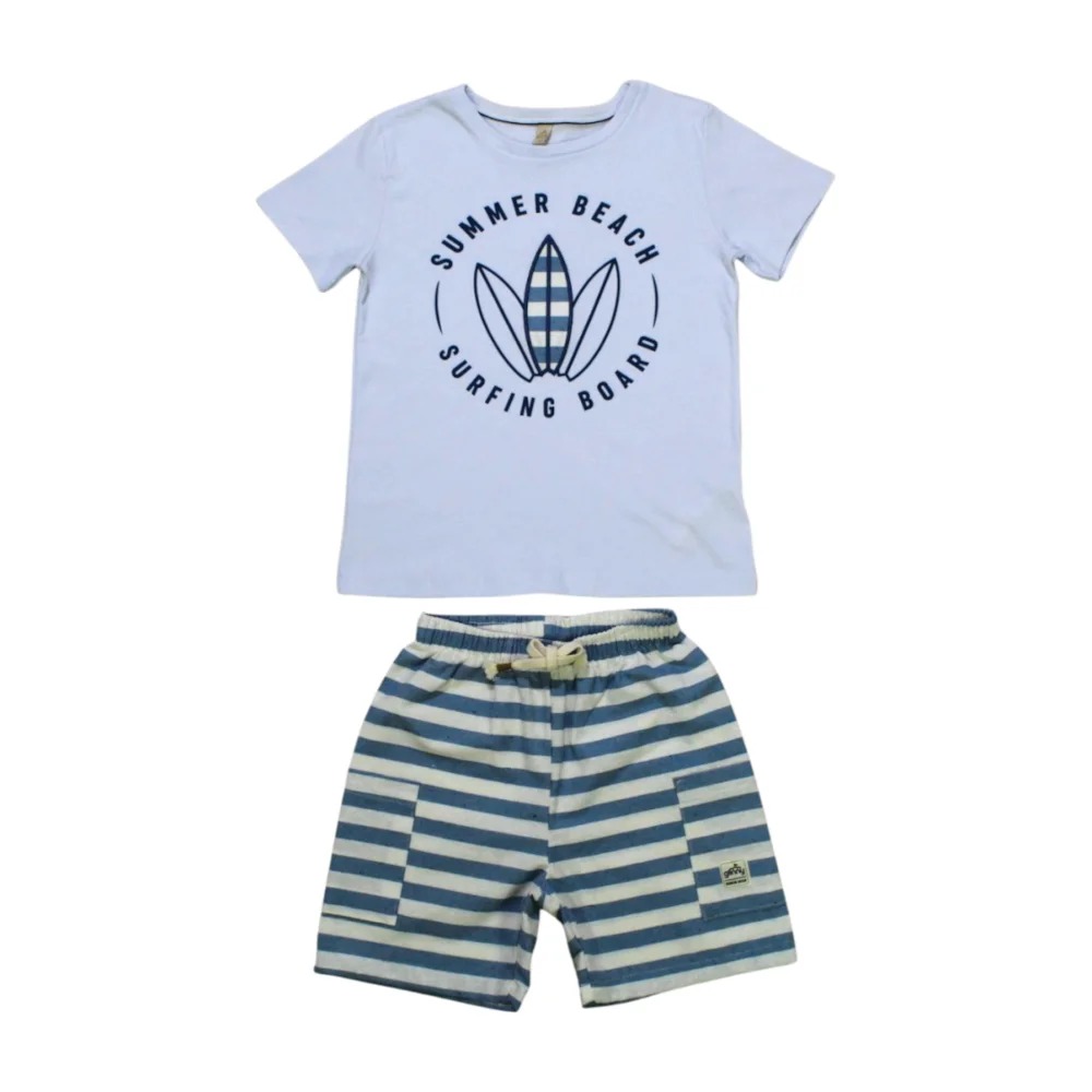 Conjunto Masculino Camiseta Estampa Pranchas e Bermuda Sarja 32883 – Glinny