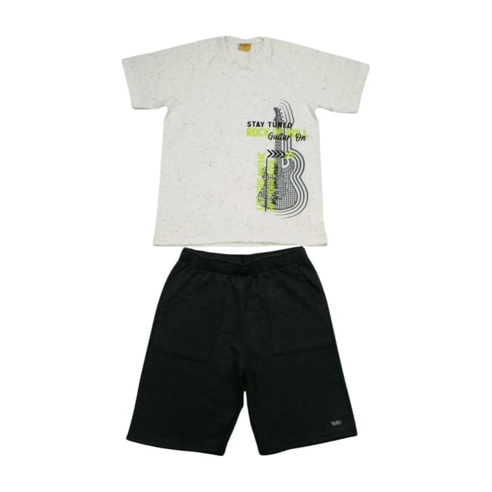 Conjunto Masculino Camiseta Estampa Rock e Bermuda Moletinho 21267 – Rollu
