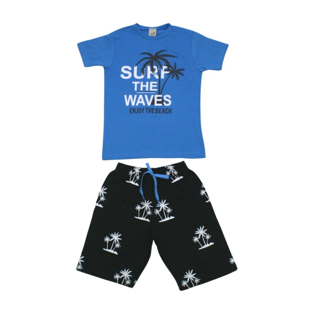Conjunto Masculino Camiseta Estampa Surf e Bermuda Moletinho 24862 – Leb