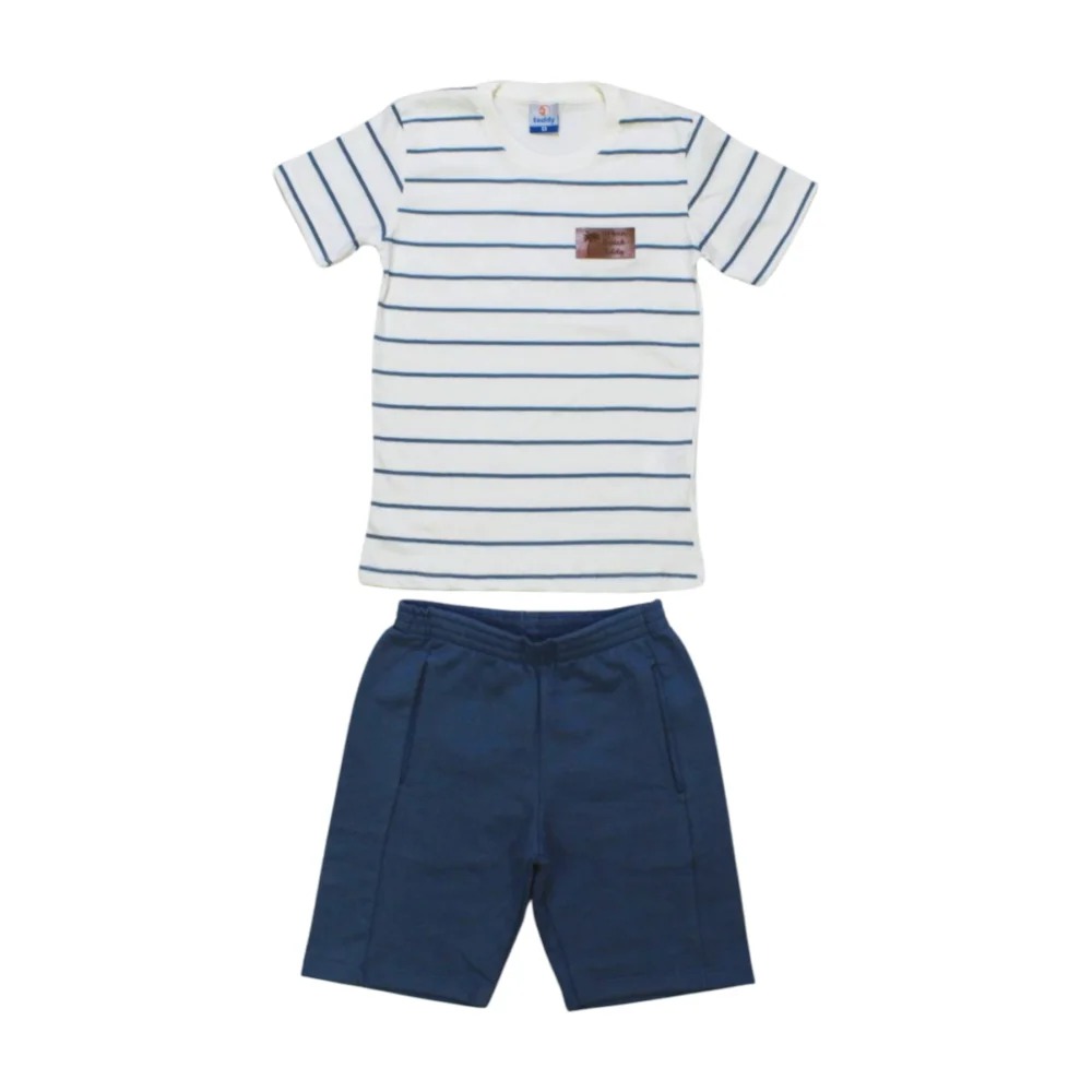 Conjunto Masculino Camiseta Listrada e Bermuda Moletinho 17622 – Teddy