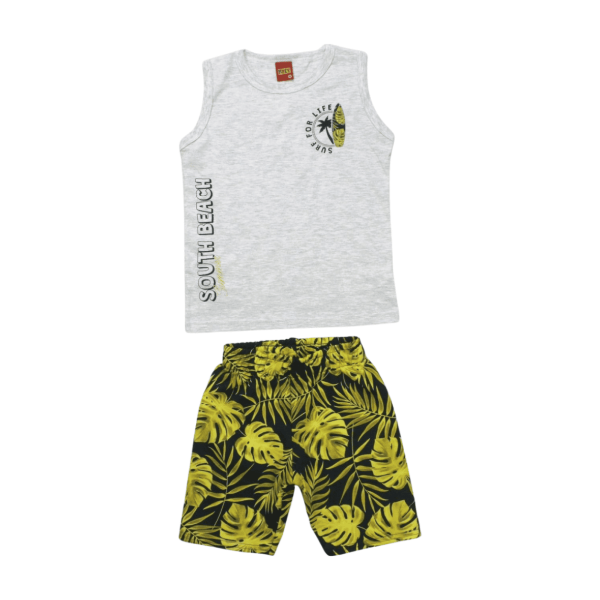 Conjunto Masculino Regata e Bermuda Estampada Folhas 1000381 – Kyly