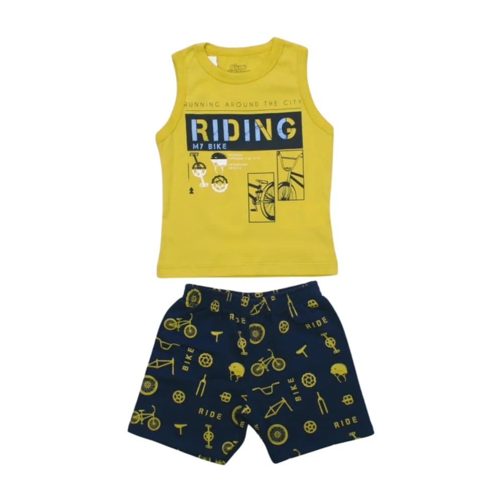 Conjunto Masculino Regata Estampa Riding e Bermuda Moletinho 2334 – Bicho Bagunça