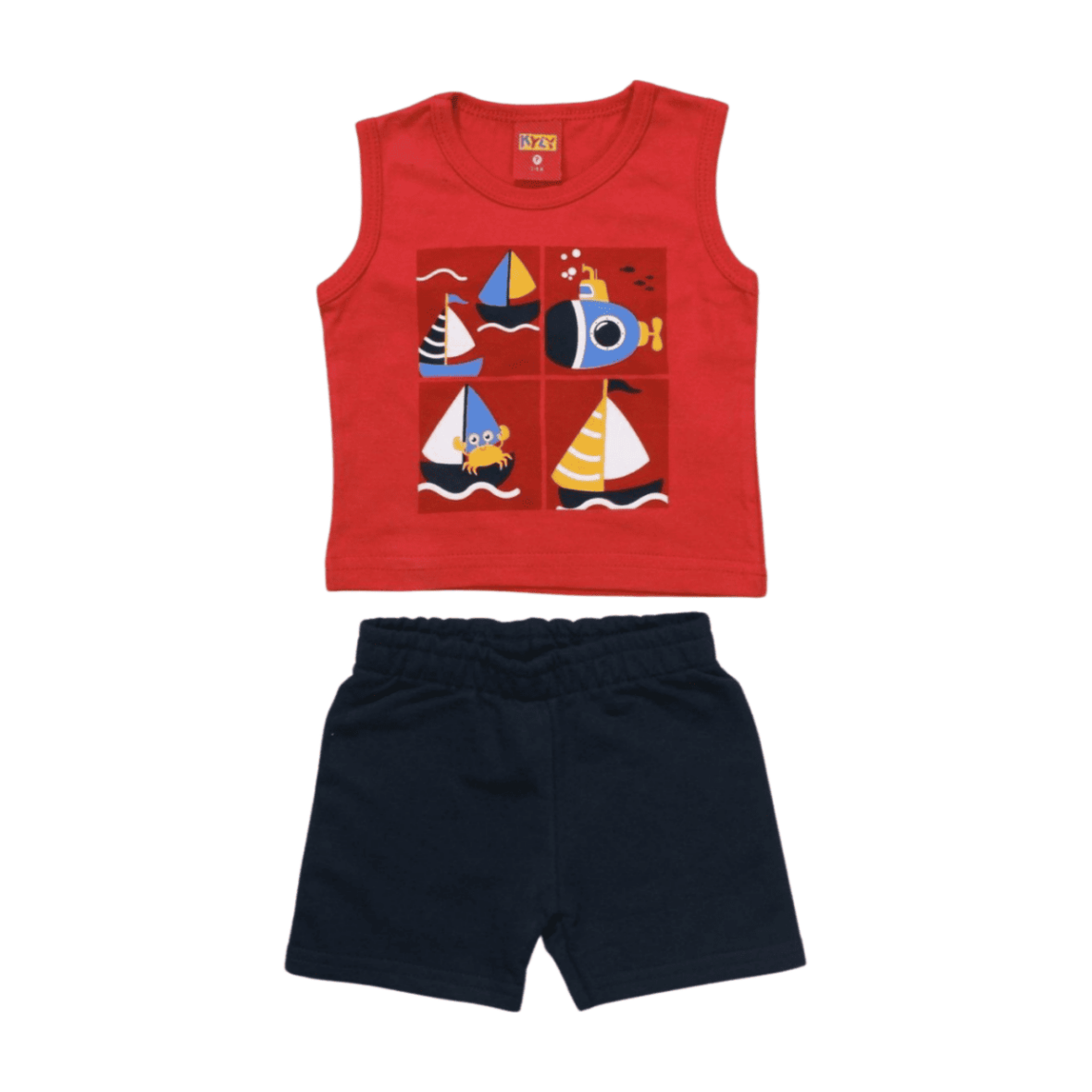 Conjunto Masculino Regata Estampada Barcos e Bermuda Moletinho 1000354 – Kyly