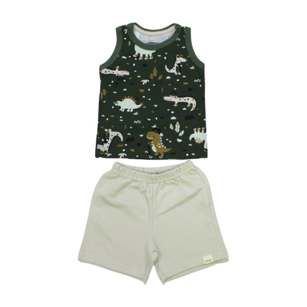 Conjunto Masculino Regata Estampada Bichos e Bermuda Moletinho 45354 – Alakazoo