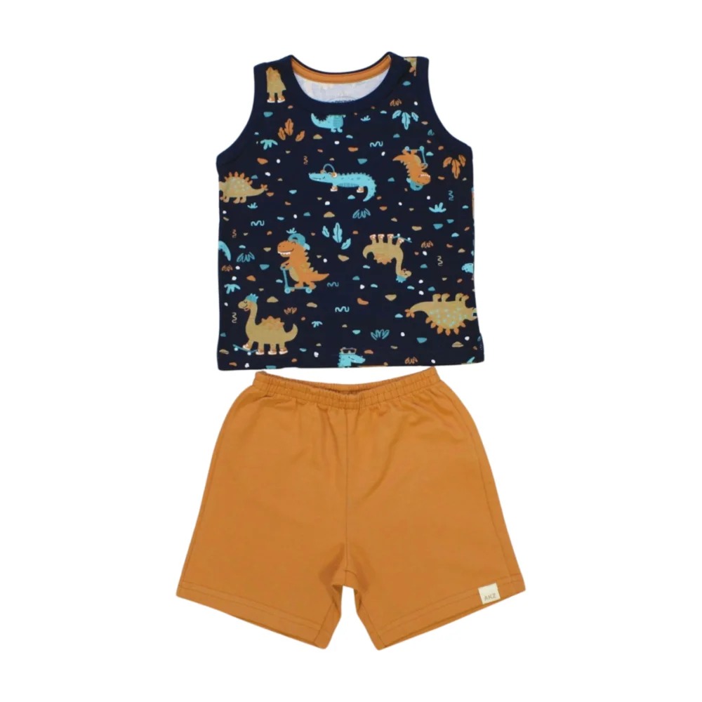 Conjunto Masculino Regata Estampada Bichos e Bermuda Moletinho 45354 – Alakazoo