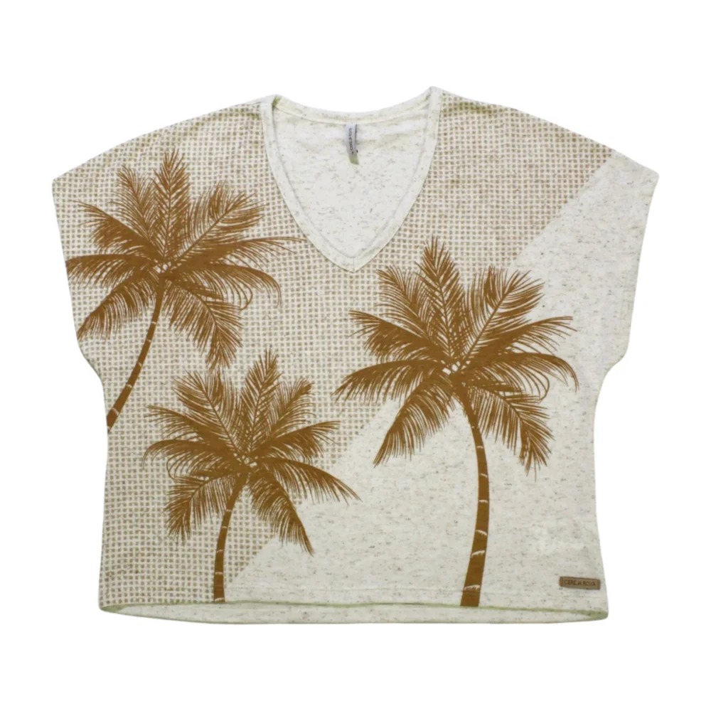 Blusa Manga Curta Estampada Coqueiros 73209 – Cereja Rosa