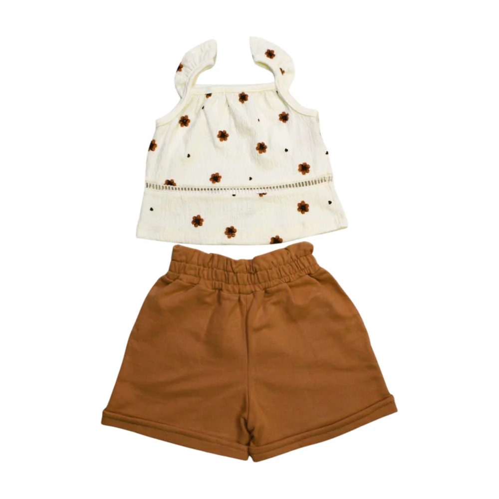 Conjunto Feminino Blusa Estampa Flores e Shorts Moletinho 27915 – Angerô