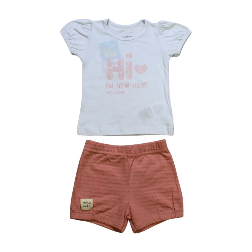 Conjunto Feminino Blusa Estampa Hi com Glitter e Shorts 53735 – Kamylus