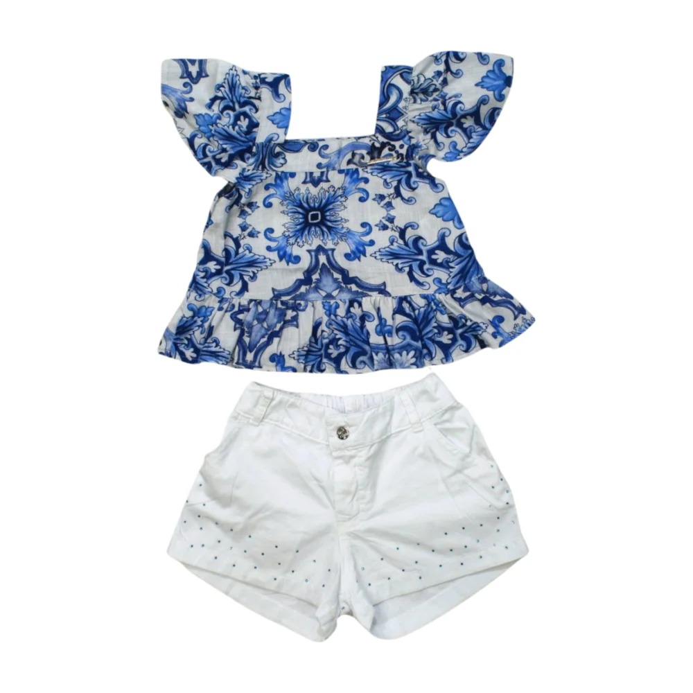 Conjunto Feminino Blusa Estampada e Shorts Sarja com Brilho 8205 – Mini Miss