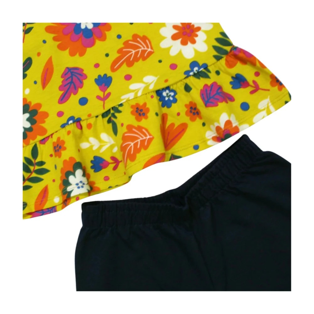 Conjunto Feminino Blusa Estampada Flores e Shorts Moletinho 50415 – Kely Kety