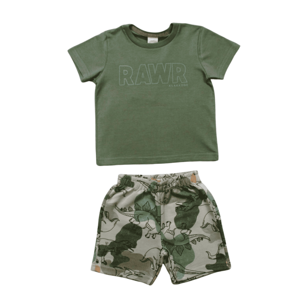 Conjunto Masculino Camiseta e Bermuda Moletinho Estampada Dinossauros 44725 – Alakazoo