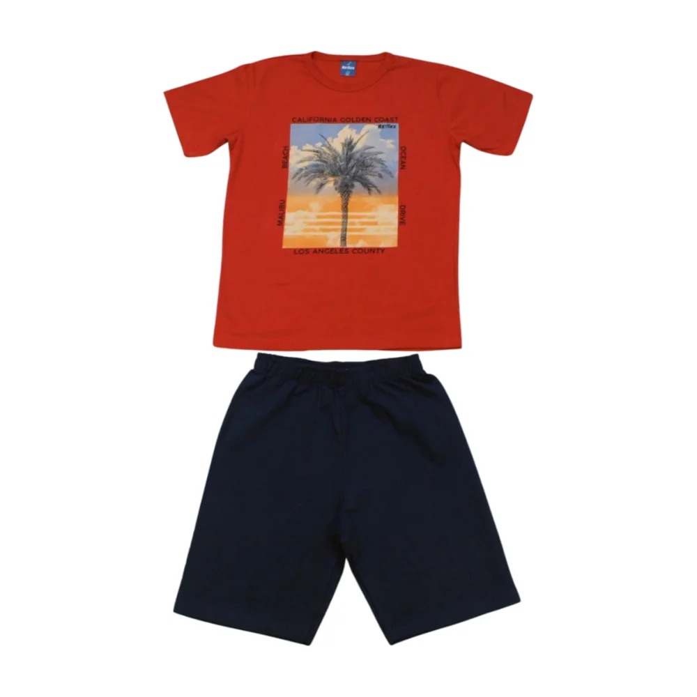 Conjunto Masculino Camiseta Estampa Coqueiro e Bermuda Moletinho 51805 – Rei Rex