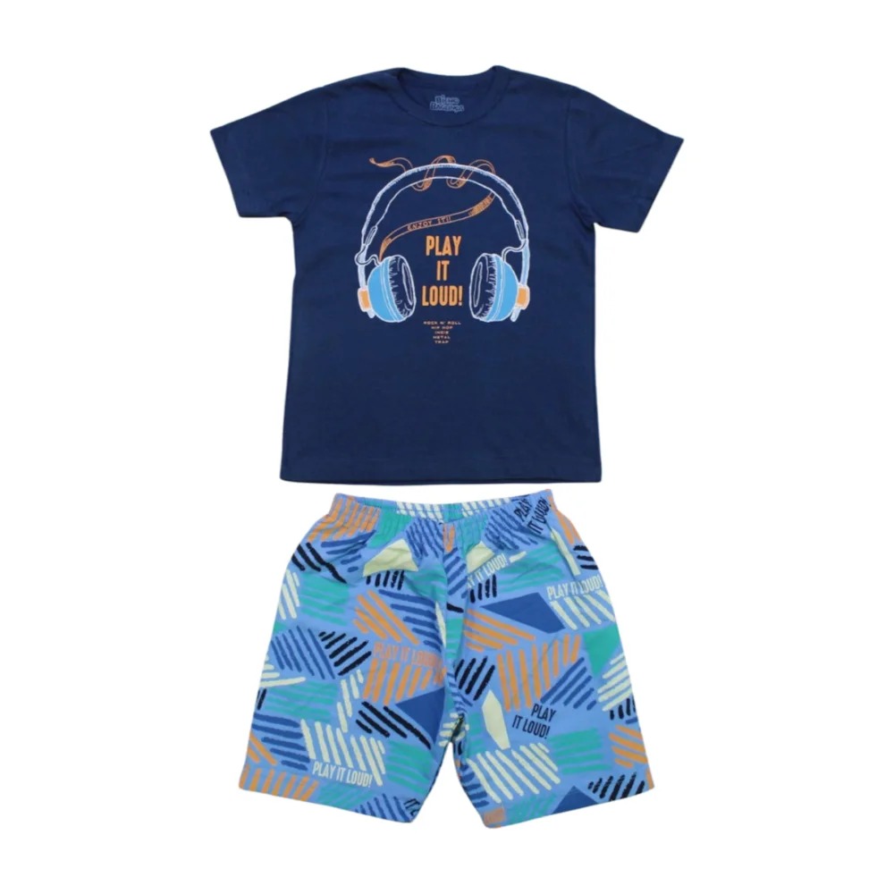 Conjunto Masculino Camiseta Estampa Fone e Bermuda Tactel 4327 – Bicho Bagunça