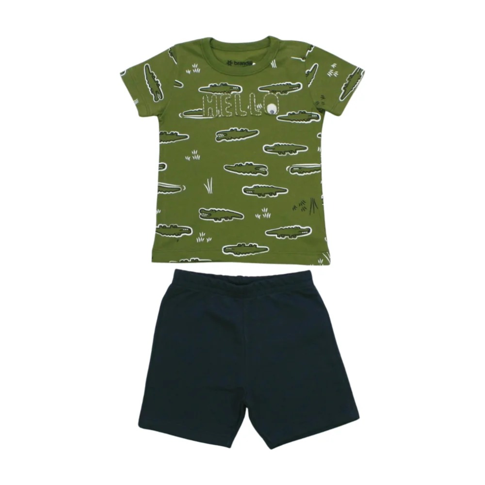 Conjunto Masculino Camiseta Estampada Jacaré e Bermuda Moletinho 36339 – Brandili