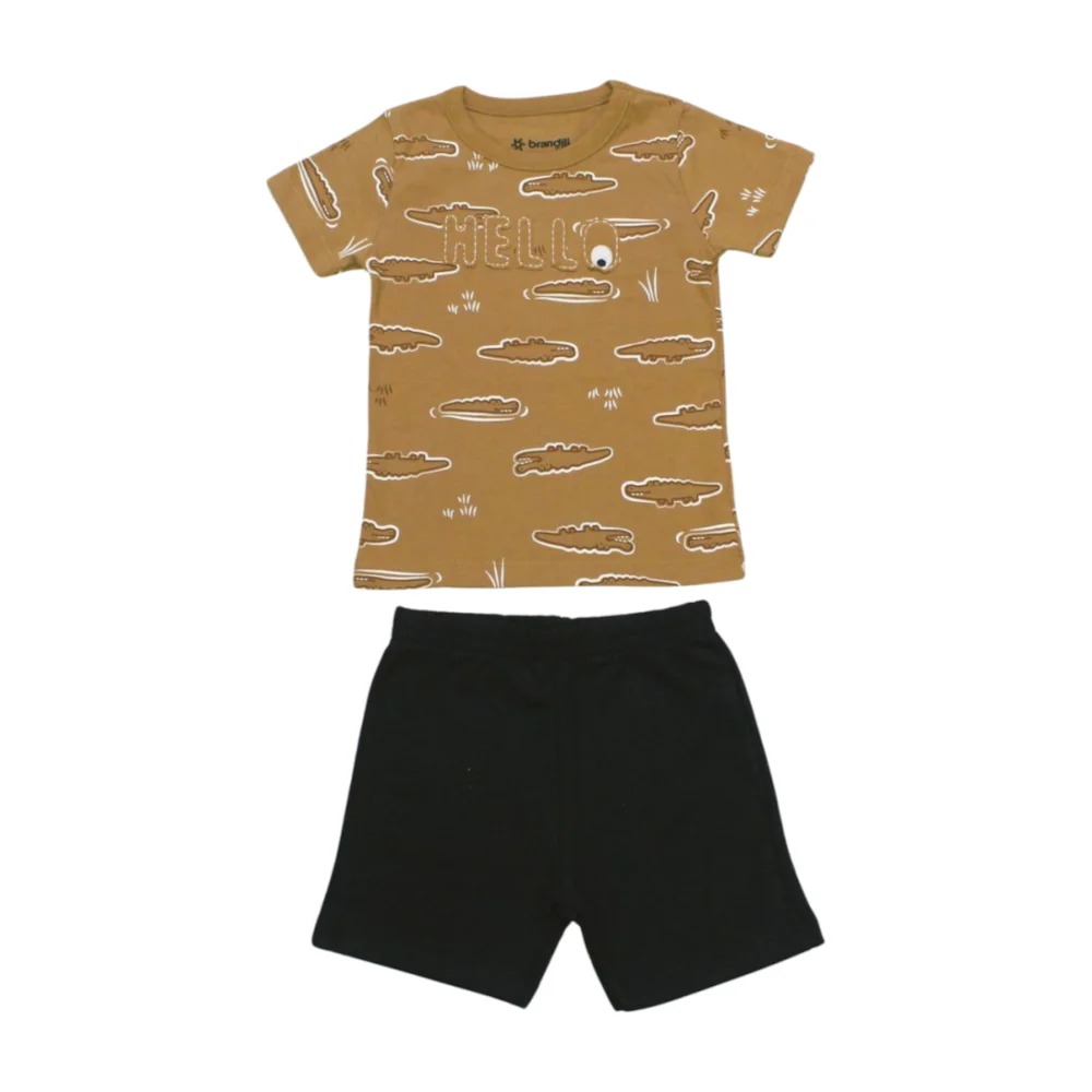 Conjunto Masculino Camiseta Estampada Jacaré e Bermuda Moletinho 36339 – Brandili