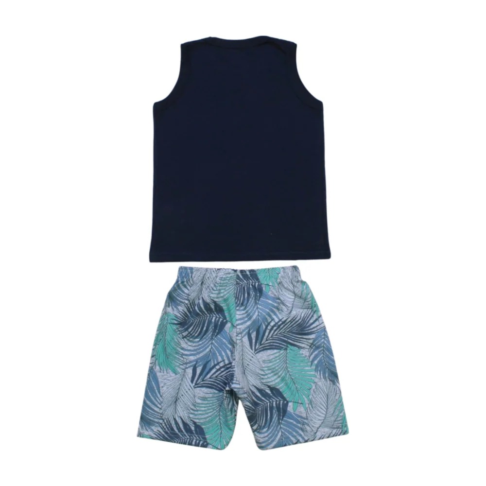 Conjunto Masculino Regata e Bermuda Tactel Estampada Folhas 43717 – Kamylus