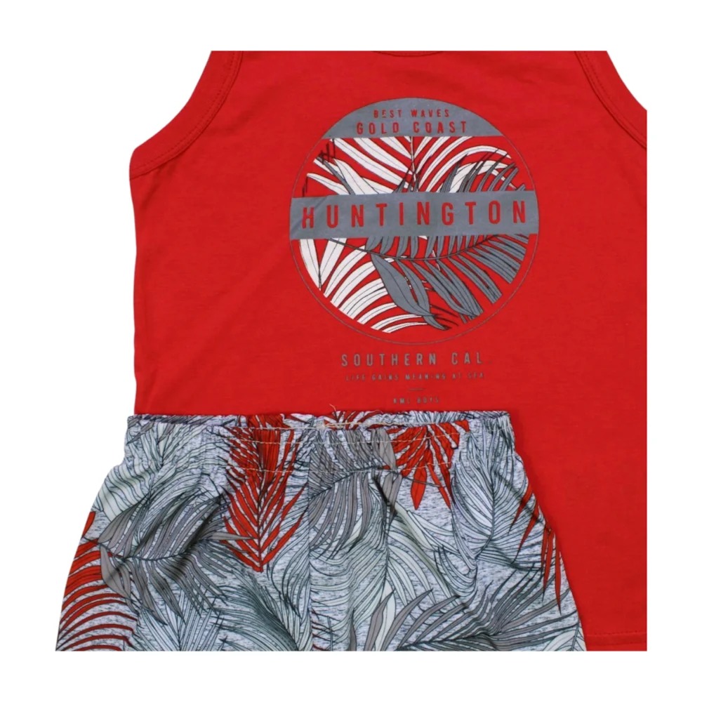 Conjunto Masculino Regata e Bermuda Tactel Estampada Folhas 43717 – Kamylus