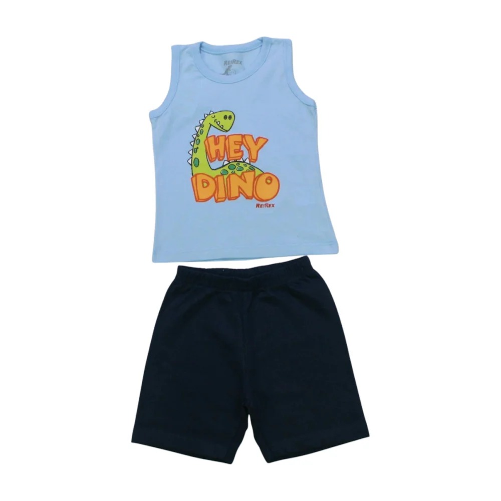 Conjunto Masculino Regata Estampada Dino e Bermuda Moletinho 51111 – Rei Rex