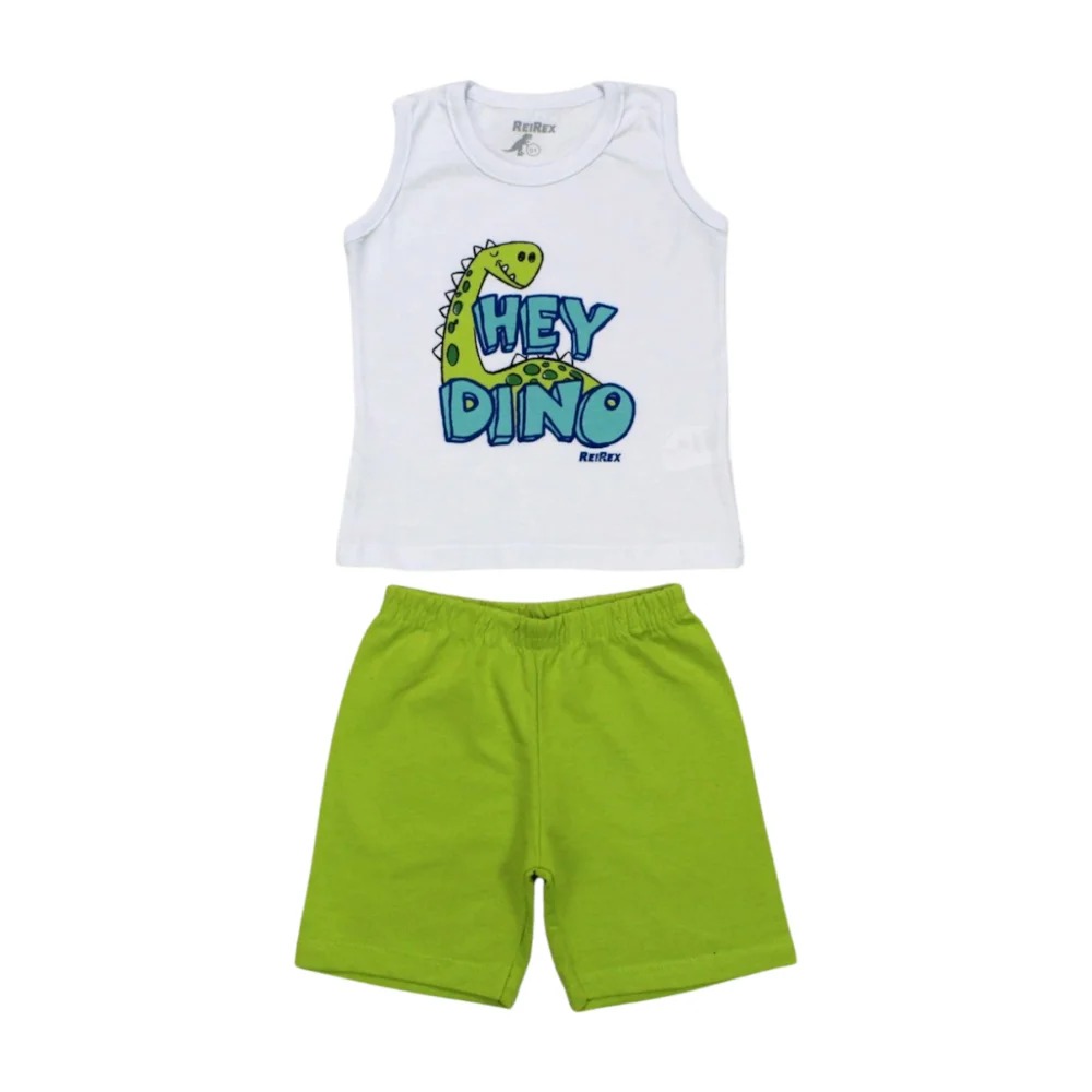 Conjunto Masculino Regata Estampada Dino e Bermuda Moletinho 51111 – Rei Rex