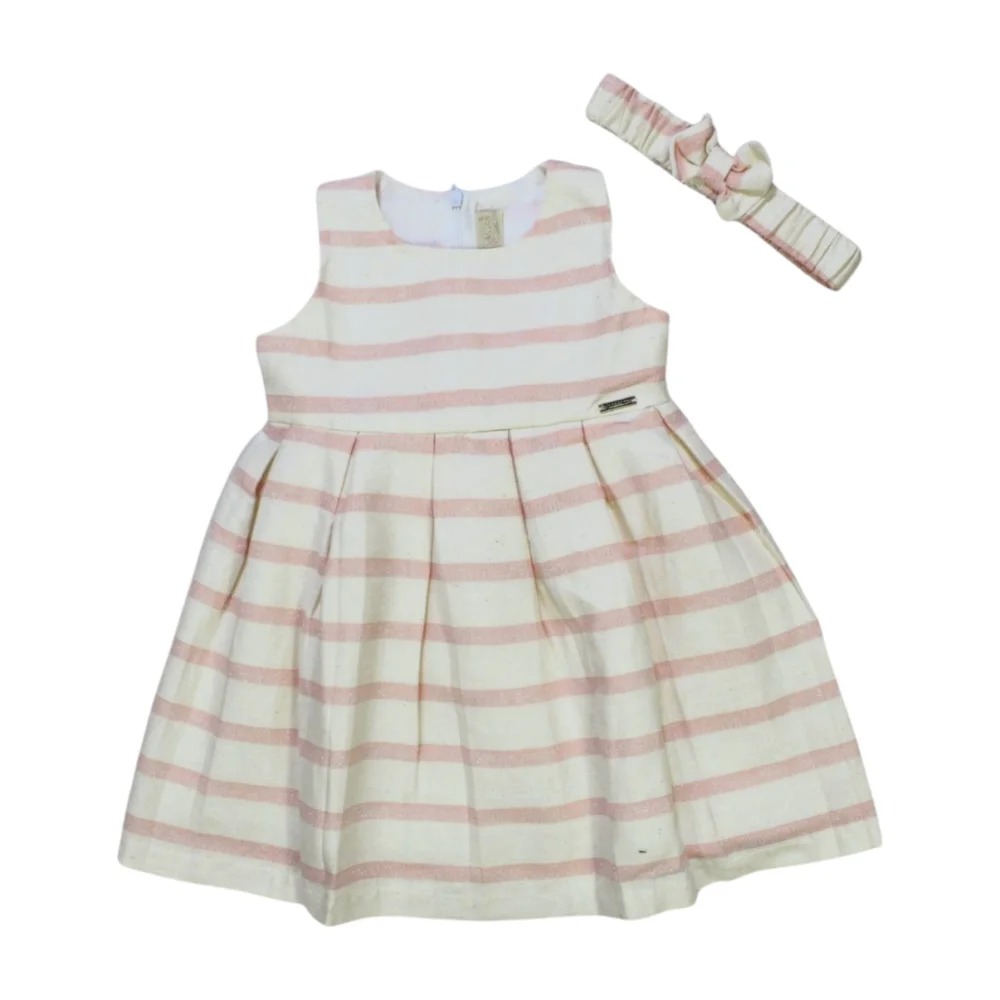 Vestido Cavado Listrado com Tiara 385620 – Vrasalon